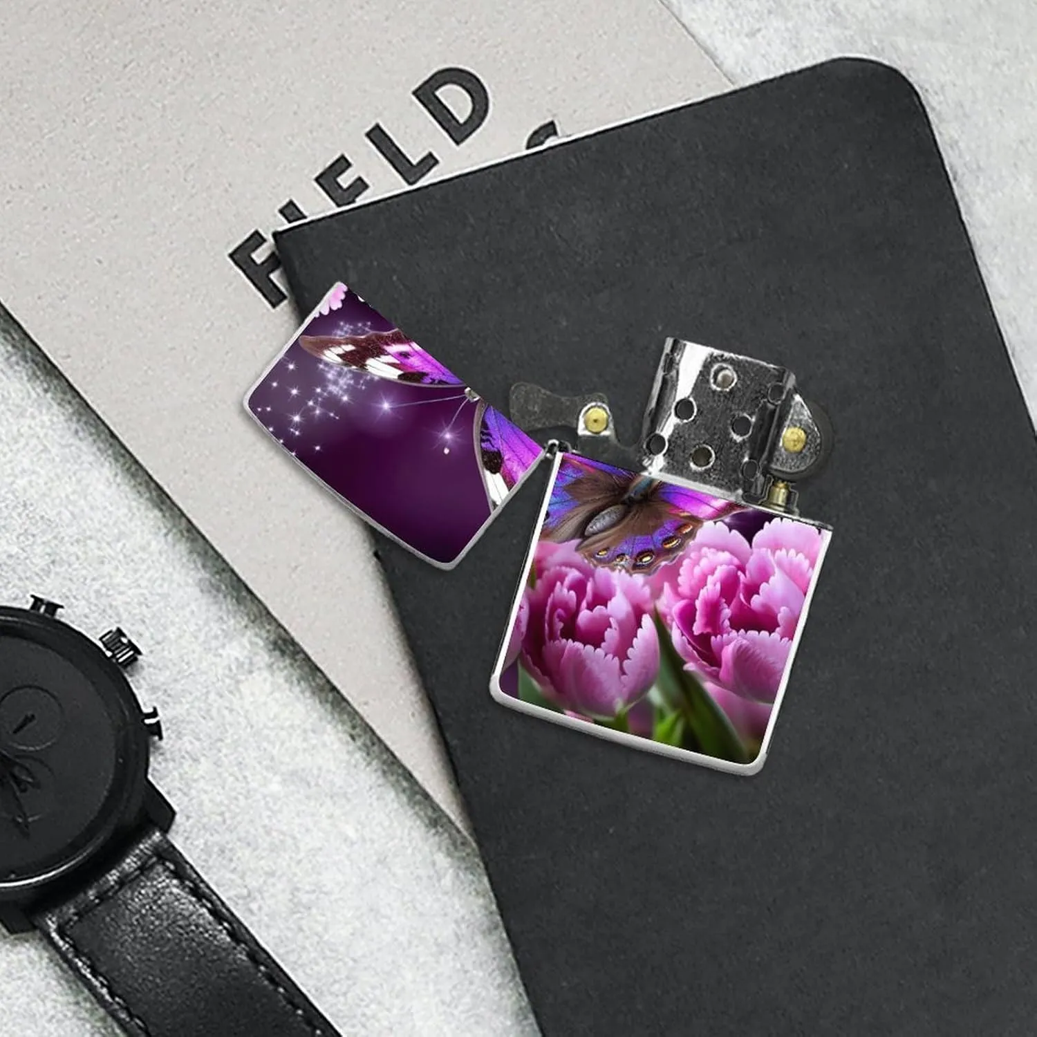 Purple Flower ButterflyLighter Case Waterproof Lighter Sleeve Lighters Protective Cover with Graffiti Design