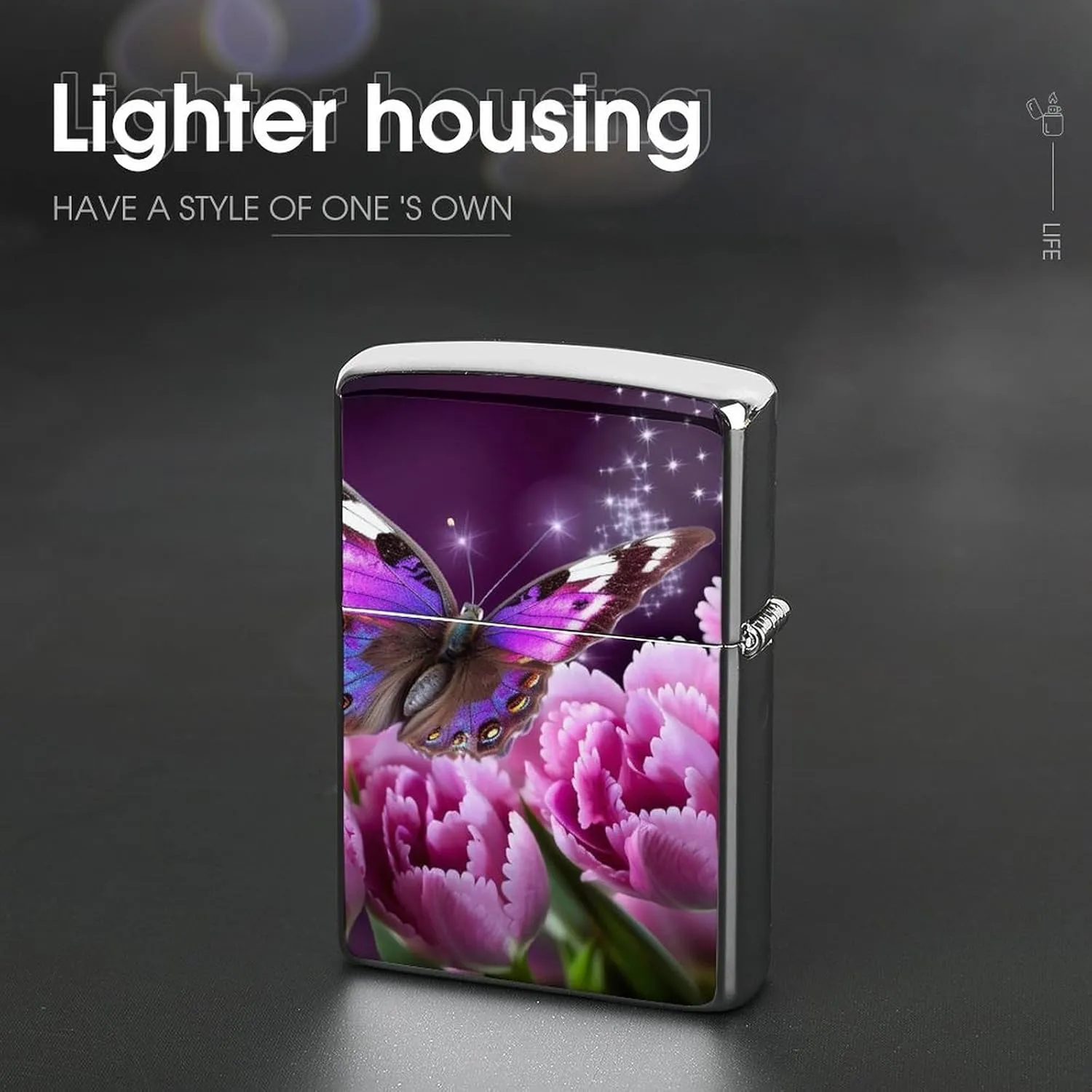 Purple Flower ButterflyLighter Case Waterproof Lighter Sleeve Lighters Protective Cover with Graffiti Design