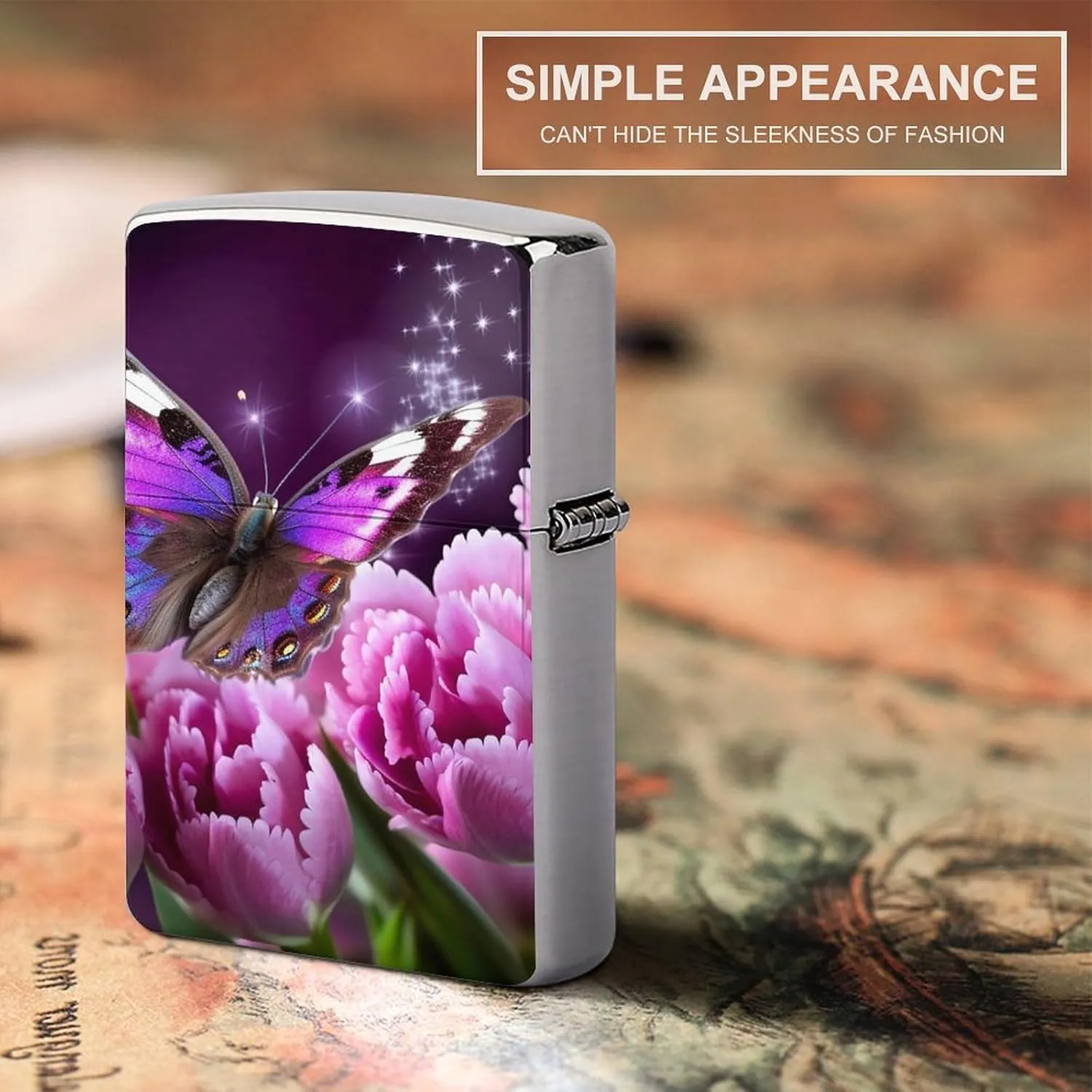 Purple Flower ButterflyLighter Case Waterproof Lighter Sleeve Lighters Protective Cover with Graffiti Design