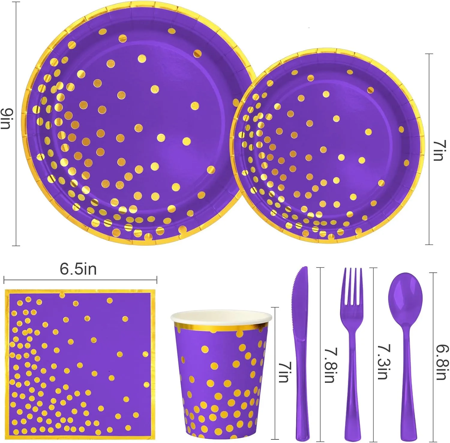 Purple Paper Plates and Napkins Set, 350 PcsDisposable Party Dinnerware Includes Purple Paper Plates, Napkins, Forks, Knives, Spoons for Graduations, Birthdays, Weddings and Holidays, Serves 50