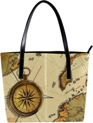 Purses for Women,Tote Bag Aesthetic,Women's Tote Handbags,Compass and Nautical Map