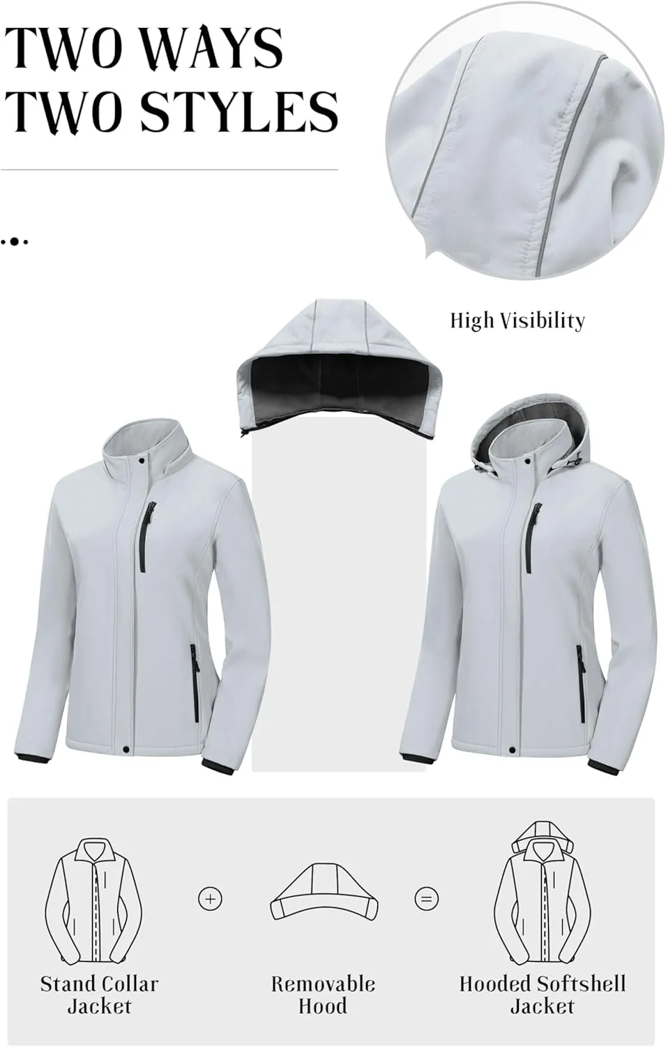 Pursky Women's Softshell Jacket Lightweight Fleece Lined Rain Jacket Waterproof Warm Windbreaker Coat With Removable Hood