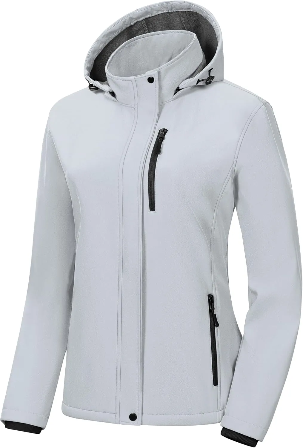 Pursky Women's Softshell Jacket Lightweight Fleece Lined Rain Jacket Waterproof Warm Windbreaker Coat With Removable Hood