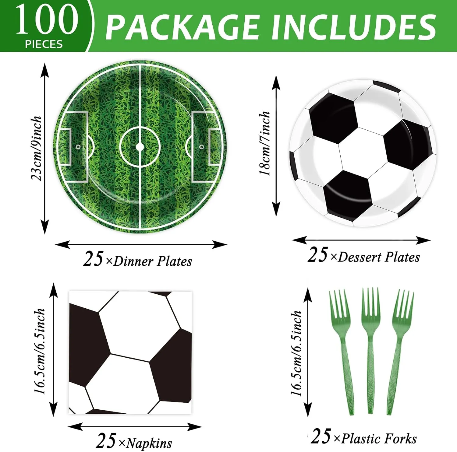 Qyeahkj 100 Pcs Soccer Party Plates and Napkins Set, Sports Birthday Party Supplies, Soccer Ball Disposable Paper Dessert Cake Dinnerware Tableware, Serves 25