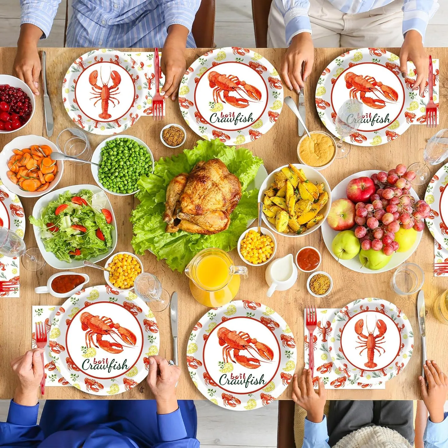 Qyeahkj 100PCS Crawfish Boil Party Supplies Serve 25 Crawfish Plates Napkins for Lobster Seafood Shrimp Boil Decorations Crawfish Crab Party Tableware Set for Birthday Baby Shower