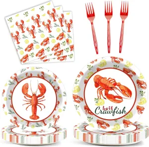 Qyeahkj 100PCS Crawfish Boil Party Supplies Serve 25 Crawfish Plates Napkins for Lobster Seafood Shrimp Boil Decorations Crawfish Crab Party Tableware Set for Birthday Baby Shower
