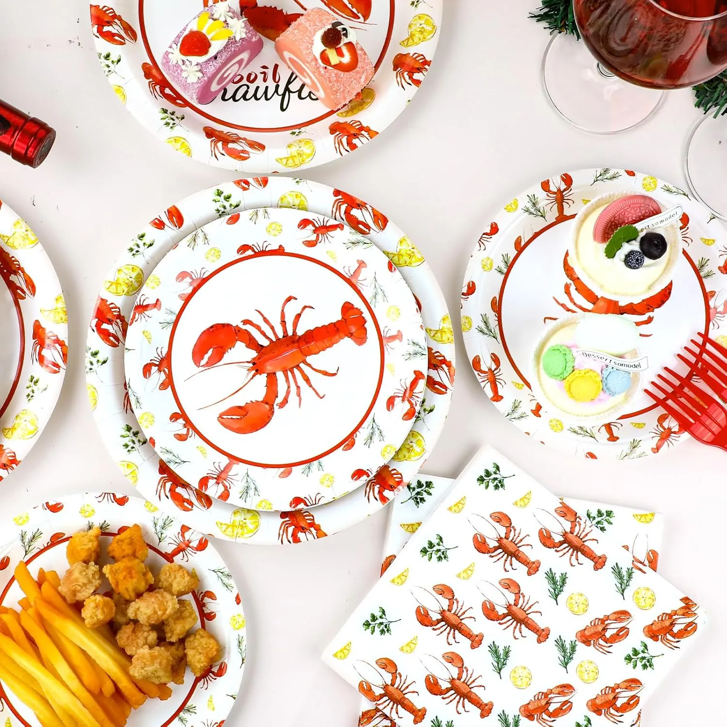 Qyeahkj 100PCS Crawfish Boil Party Supplies Serve 25 Crawfish Plates Napkins for Lobster Seafood Shrimp Boil Decorations Crawfish Crab Party Tableware Set for Birthday Baby Shower