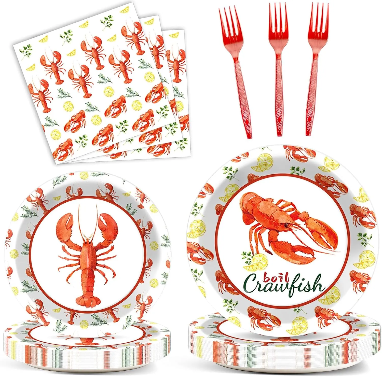 Qyeahkj 100PCS Crawfish Boil Party Supplies Serve 25 Crawfish Plates Napkins for Lobster Seafood Shrimp Boil Decorations Crawfish Crab Party Tableware Set for Birthday Baby Shower