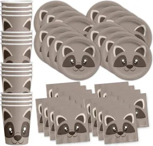Raccoon Birthday Party Supplies Set Plates Napkins Cups Tableware Kit for 16