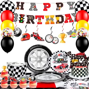Race Car Birthday Decorations, Race Car Birthday Party Decorations&Race Car Birthday Party Tableware Set - Race Car Birthday Plates Napkins Balloons Hanging Swirl etc Racing Car Party Supplies