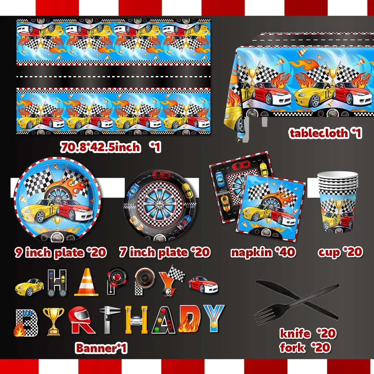 Race Car Birthday Party Supplies-142Pcs Racing Themed Plates and Napkins Set Boys Birthday Checkered Flag Two Fast Race Car Tableware Black Racetrack Race Car Decorations