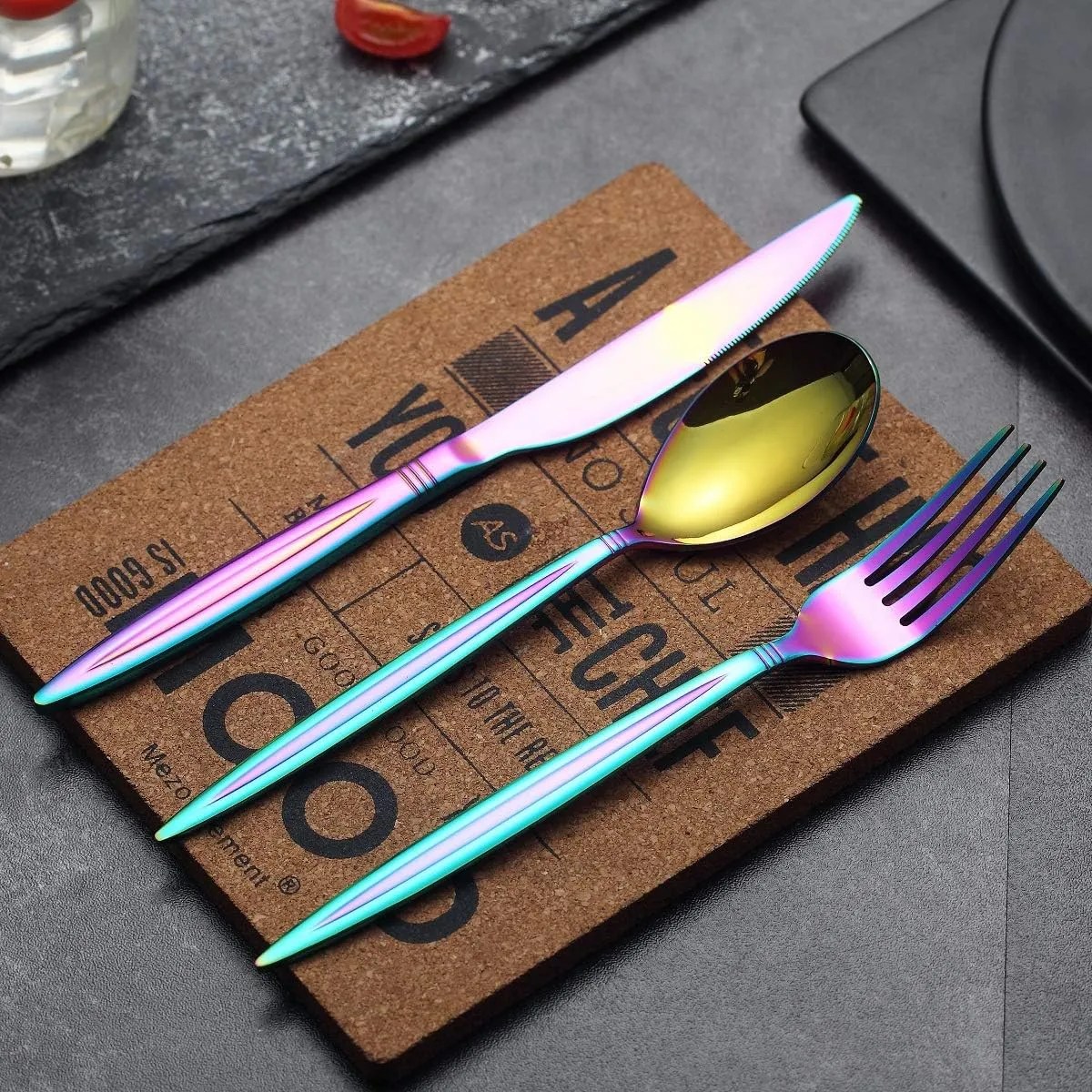 Rainbow Flatware Set 20 Pieces, Stainless Steel Colorful Silverware Set, Titanium Plating Rainbow Cutlery Set, Rainbow Utensil Sets Service Set for 4 (Shiny Rainbow)