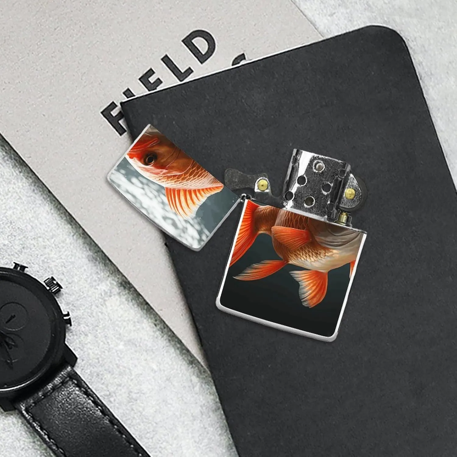 Real FishLighter Case Waterproof Lighter Sleeve Lighters Protective Cover with Graffiti Design