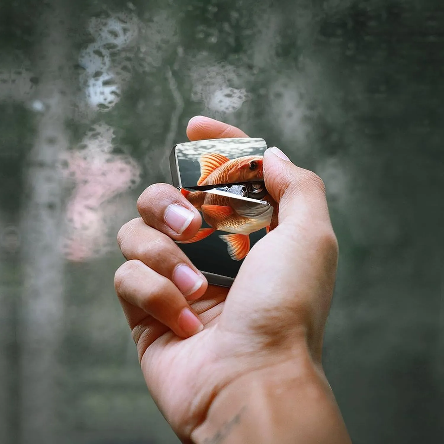 Real FishLighter Case Waterproof Lighter Sleeve Lighters Protective Cover with Graffiti Design