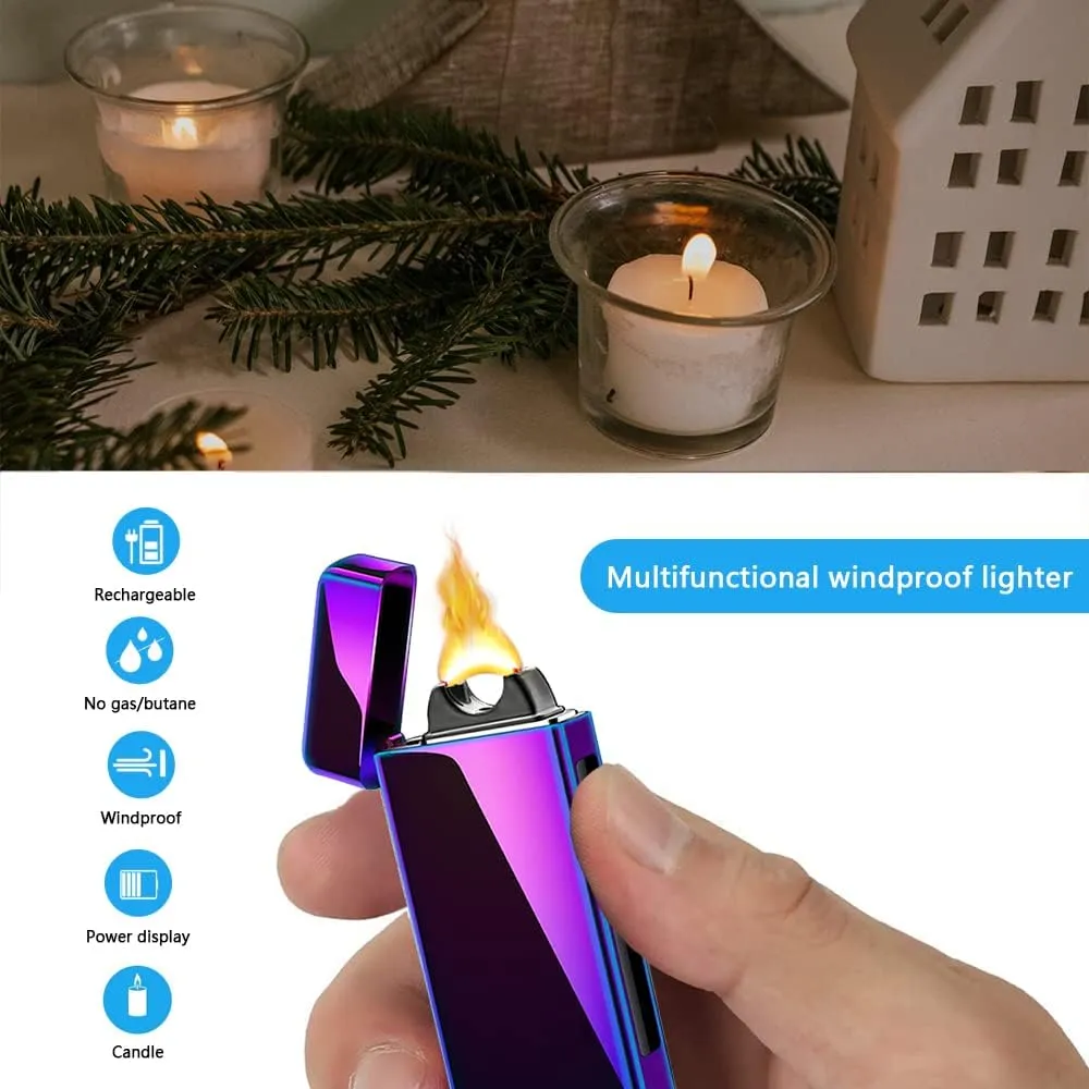 Rechargeable USB Electric Plasma Arc Lighter with LED Power Display - Windproof for Candles, Camping, Hiking, Traveling (Magic)