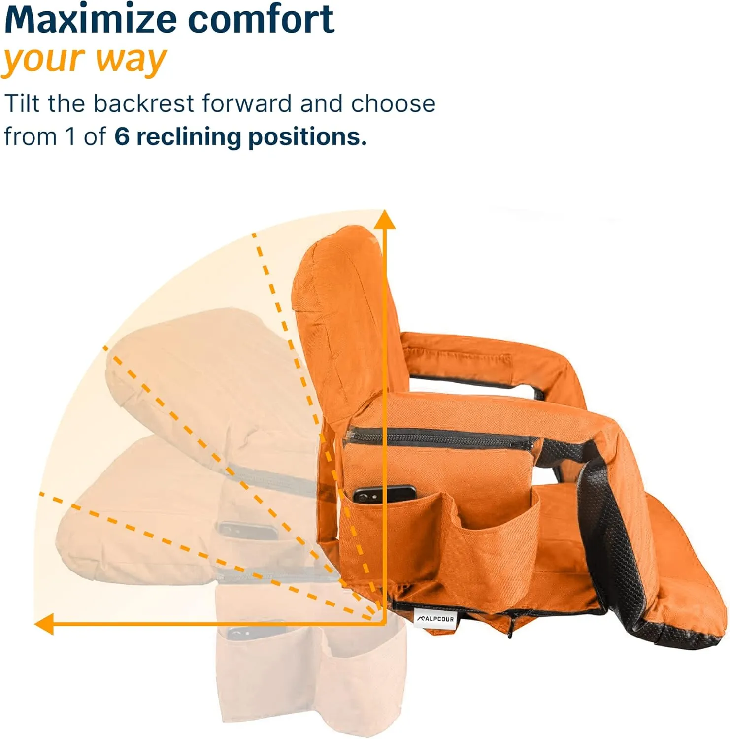 Reclining Stadium Seats for Bleachers with Back Support – Wide Bleacher Chair Cushion, Armrests, Large Pockets, and Multiple Safety Features – Best Stadium Seat Chairs for Camping, Kayak Backs & More