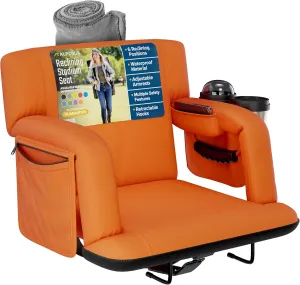 Reclining Stadium Seats for Bleachers with Back Support – Wide Bleacher Chair Cushion, Armrests, Large Pockets, and Multiple Safety Features – Best Stadium Seat Chairs for Camping, Kayak Backs & More