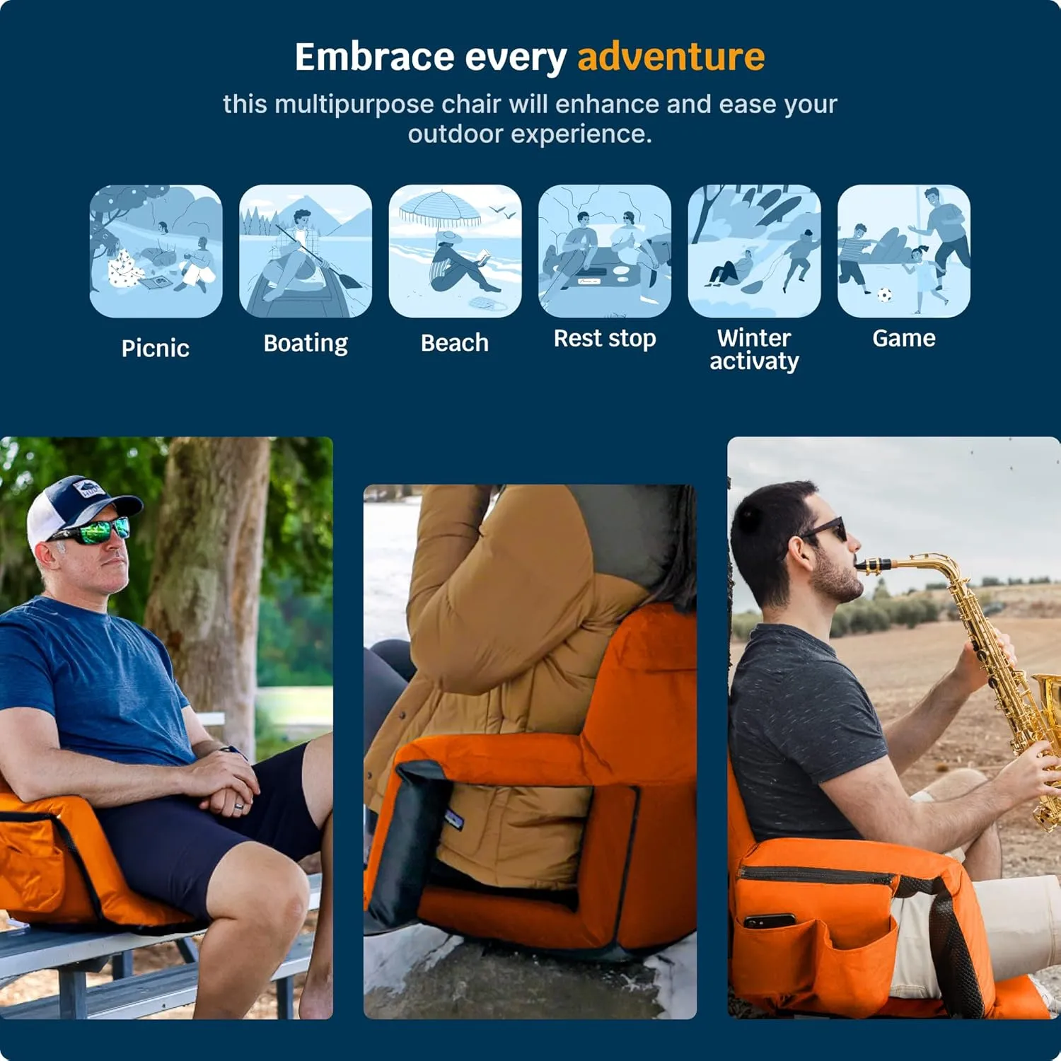 Reclining Stadium Seats for Bleachers with Back Support – Wide Bleacher Chair Cushion, Armrests, Large Pockets, and Multiple Safety Features – Best Stadium Seat Chairs for Camping, Kayak Backs & More