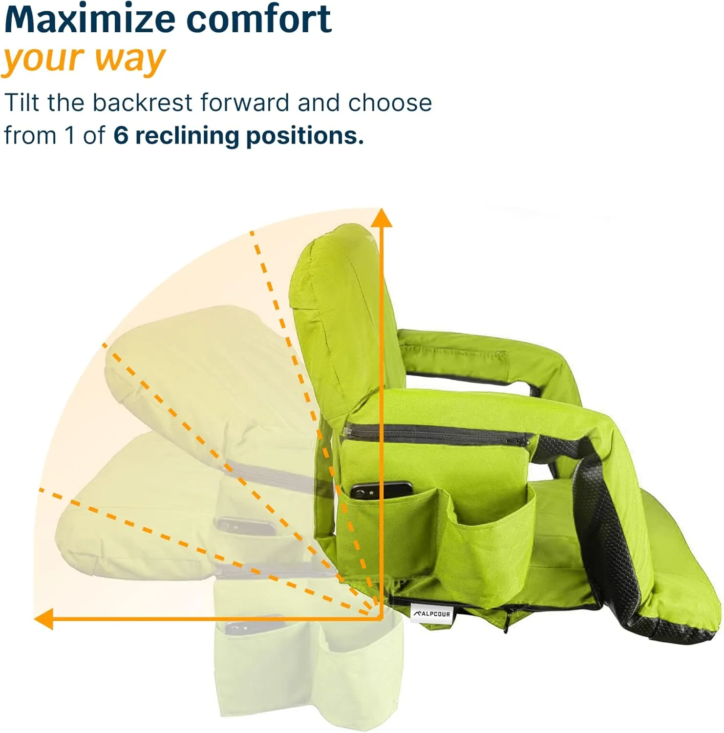Reclining Stadium Seats for Bleachers with Back Support – Wide Bleacher Chair Cushion, Armrests, Large Pockets, and Multiple Safety Features – Best Stadium Seat Chairs for Camping, Kayak Backs & More