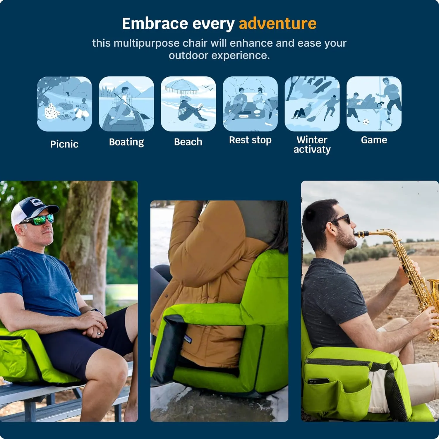 Reclining Stadium Seats for Bleachers with Back Support – Wide Bleacher Chair Cushion, Armrests, Large Pockets, and Multiple Safety Features – Best Stadium Seat Chairs for Camping, Kayak Backs & More