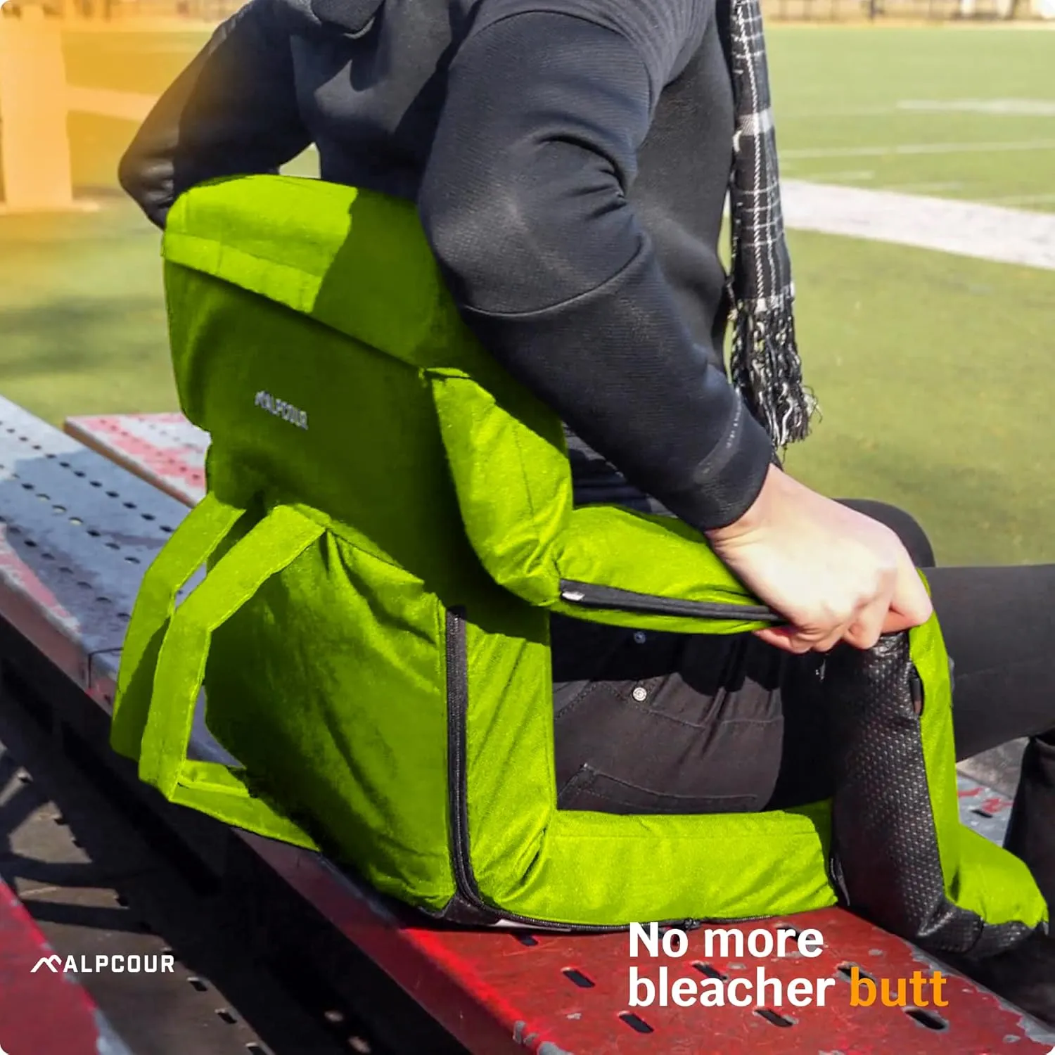 Reclining Stadium Seats for Bleachers with Back Support – Wide Bleacher Chair Cushion, Armrests, Large Pockets, and Multiple Safety Features – Best Stadium Seat Chairs for Camping, Kayak Backs & More