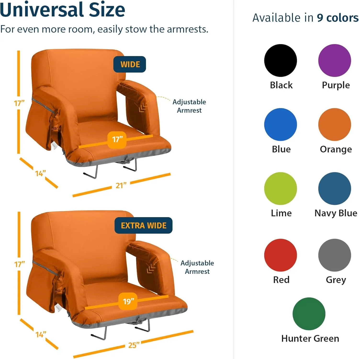 Reclining Stadium Seats for Bleachers with Back Support – Wide Bleacher Chair Cushion, Armrests, Large Pockets, and Multiple Safety Features – Best Stadium Seat Chairs for Camping, Kayak Backs & More