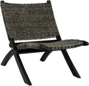 Relaxing Chair,Camping Chairs - Outdoors with a Versatile Chair,Sports Chair,Outdoor Chair & Lawn Chair,for Camping Black Natural Kubu Rattan and Solid Mahogany Wood