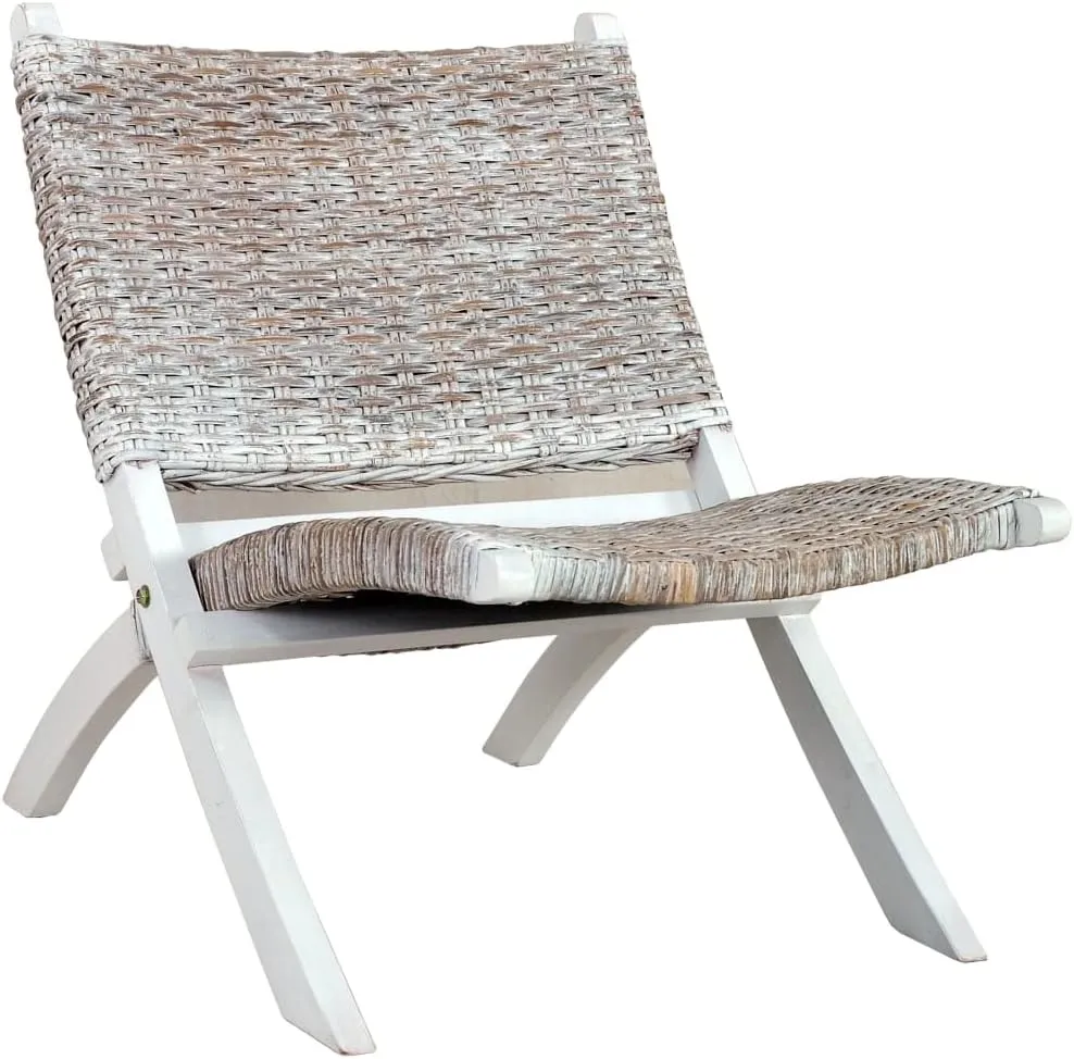 Relaxing Chair,Camping Chairs - Outdoors with a Versatile Chair,Sports Chair,Outdoor Chair & Lawn Chair,for Camping White Natural Kubu Rattan and Solid Mahogany Wood