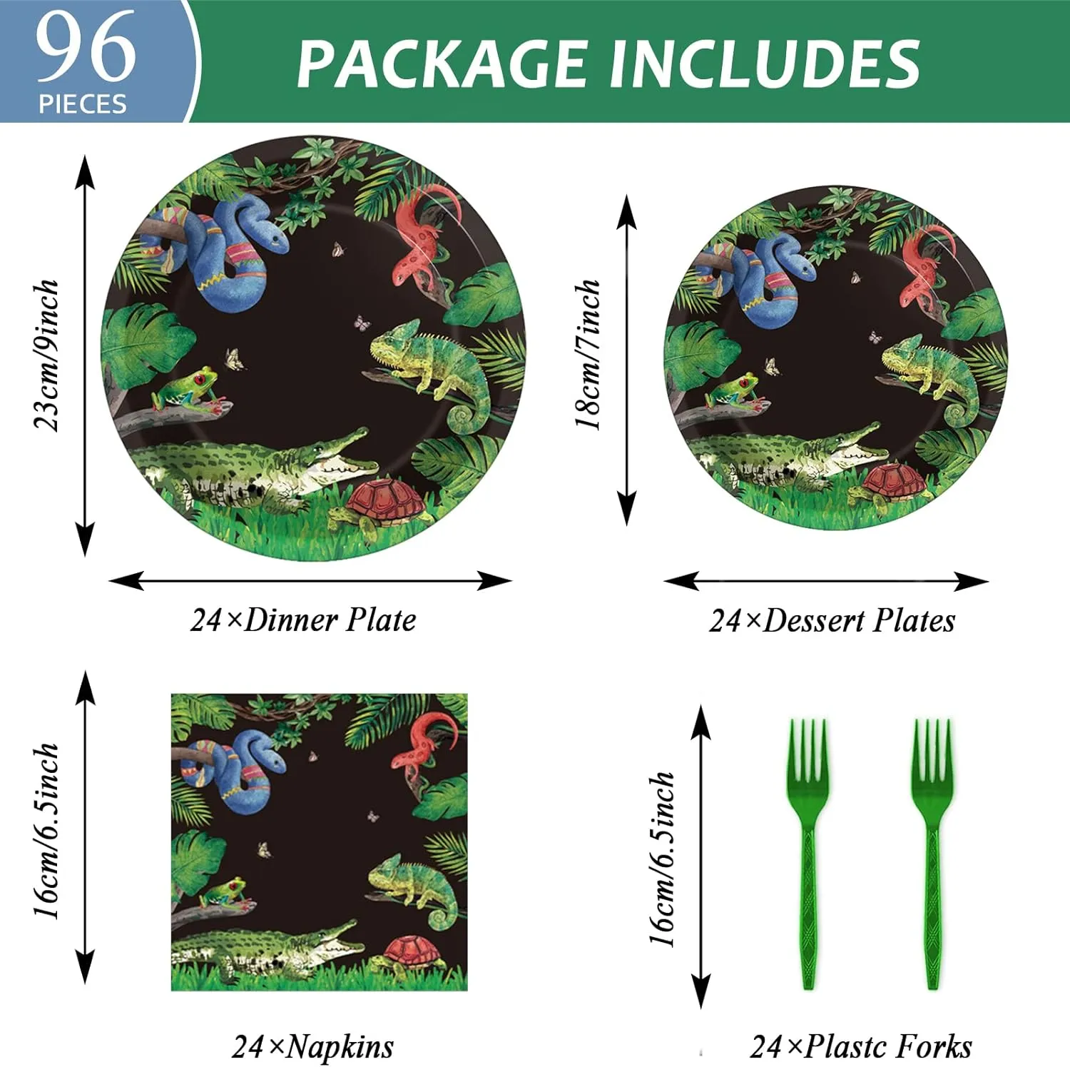 Reptile Lizard Snake Birthday Party Supplies Tableware Kit for 24 Guests Camping Wildlife Snakes Party Plates Napkins Decorations and Favors with Wilderness Jungle Alligator Turtle Tablecloth