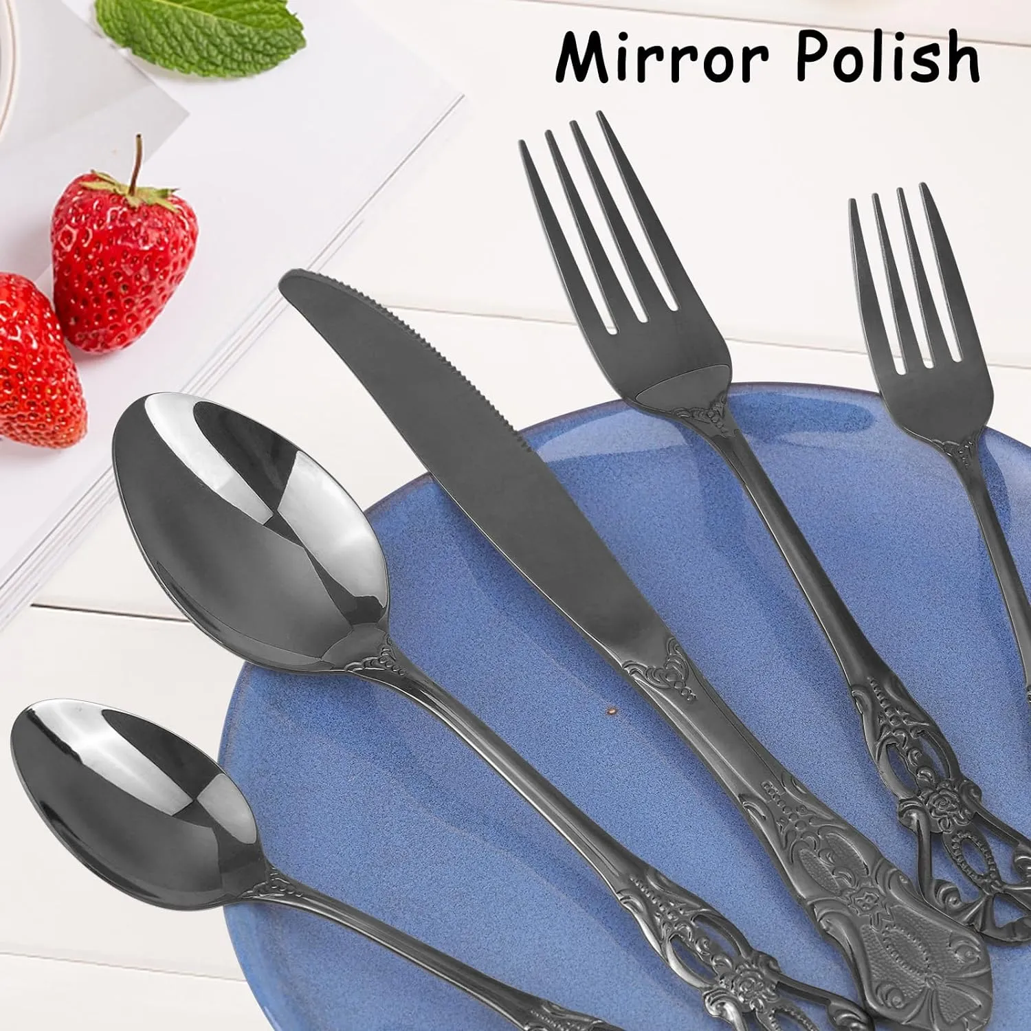 Retro Royal Black Silverware Set With Gift Box, 20-Pieces Cutlery Set Utensils Stainless Steel Flatware For 4 MIKIWAY Kitchen Tableware Set For Gifts Festive, Dishwasher Safe, Mirror Polishing