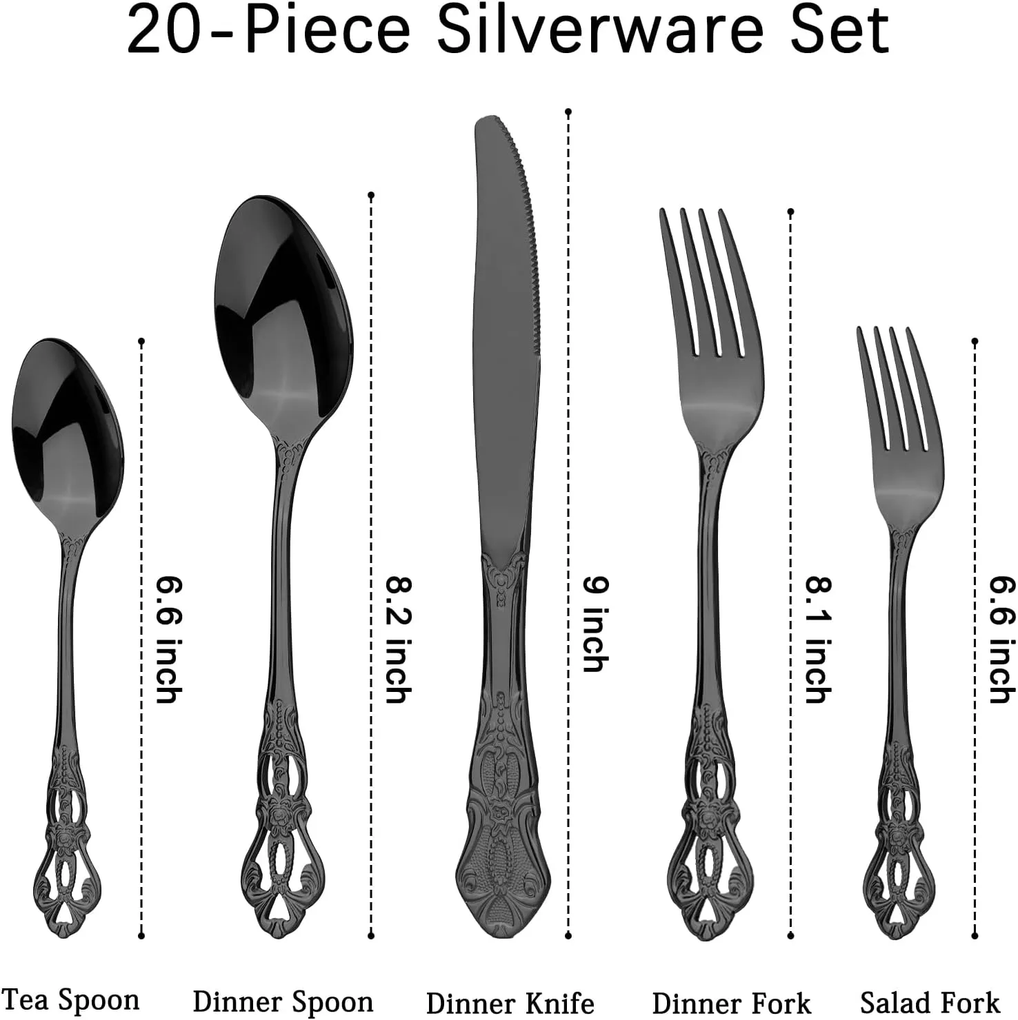 Retro Royal Black Silverware Set With Gift Box, 20-Pieces Cutlery Set Utensils Stainless Steel Flatware For 4 MIKIWAY Kitchen Tableware Set For Gifts Festive, Dishwasher Safe, Mirror Polishing