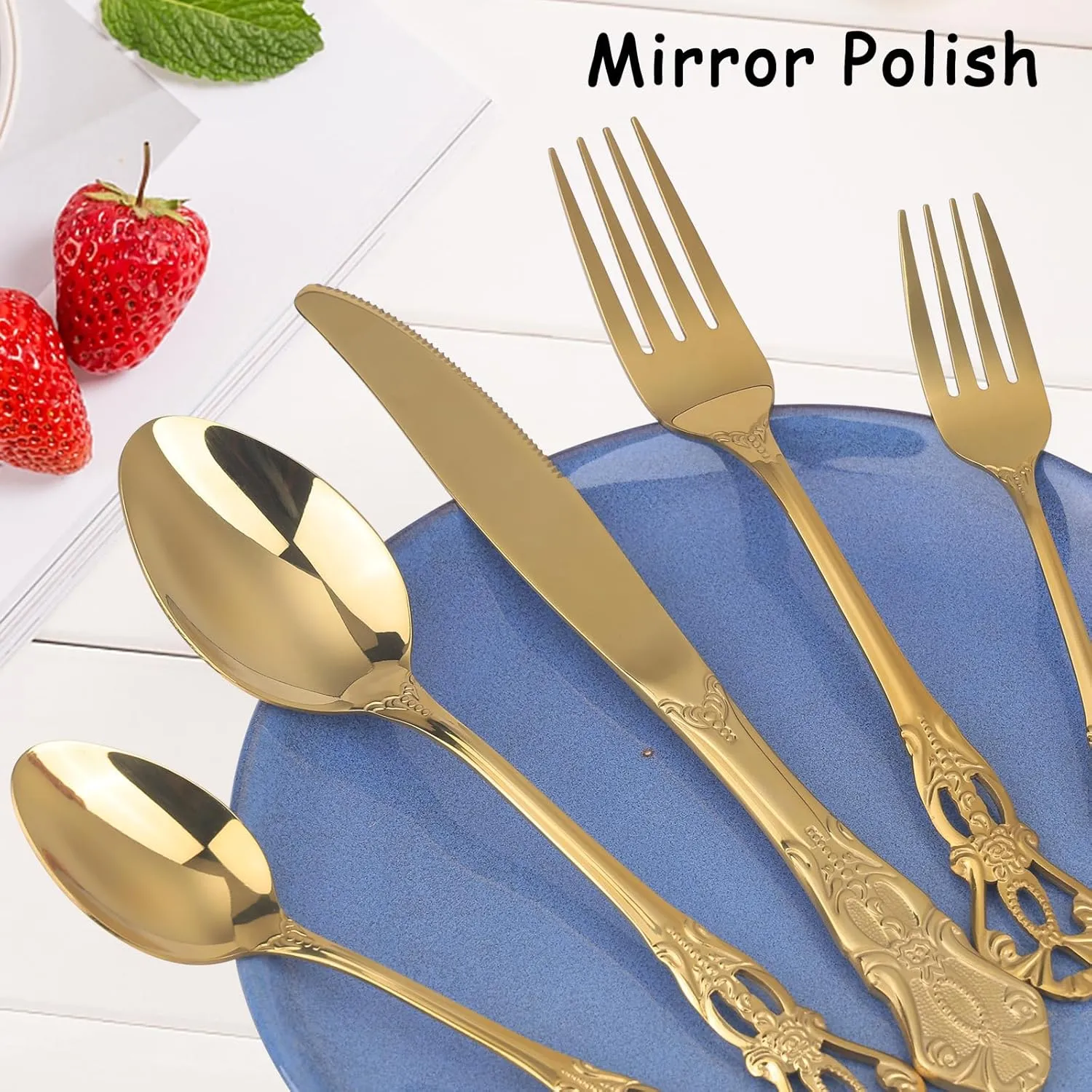 Retro Royal Gold Silverware Set With Gift Box For 8 Cutlery Set Utensils Stainless Steel Flatware 40 Pieces MIKIWAY Kitchen Tableware Set For Gifts Festive, Dishwasher Safe, Mirror Polishing