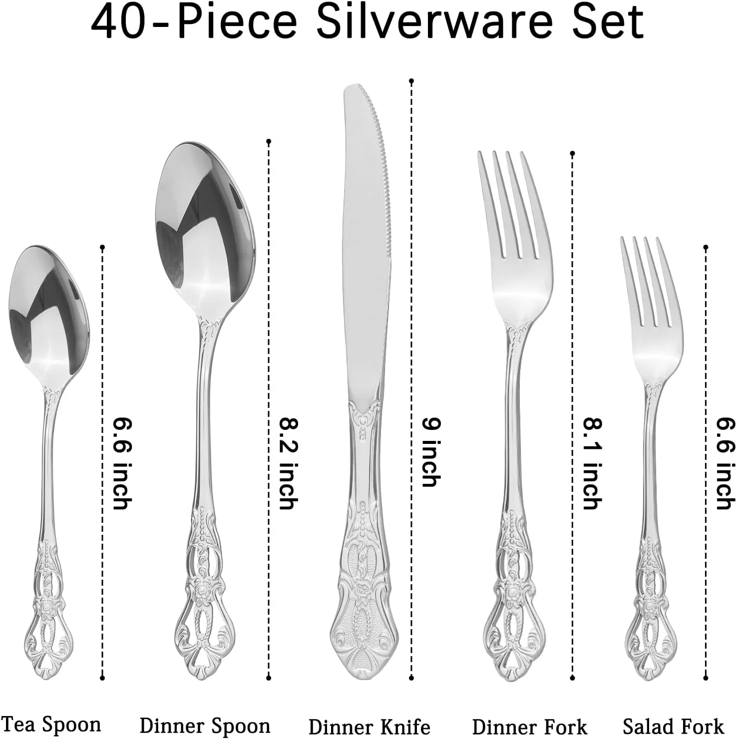 Retro Royal Silverware Set With Gift Box For 8 Cutlery Set Utensils Stainless Steel Flatware 40 Pieces MIKIWAY Kitchen Tableware Set For Gifts Festive, Dishwasher Safe, Mirror Polishing