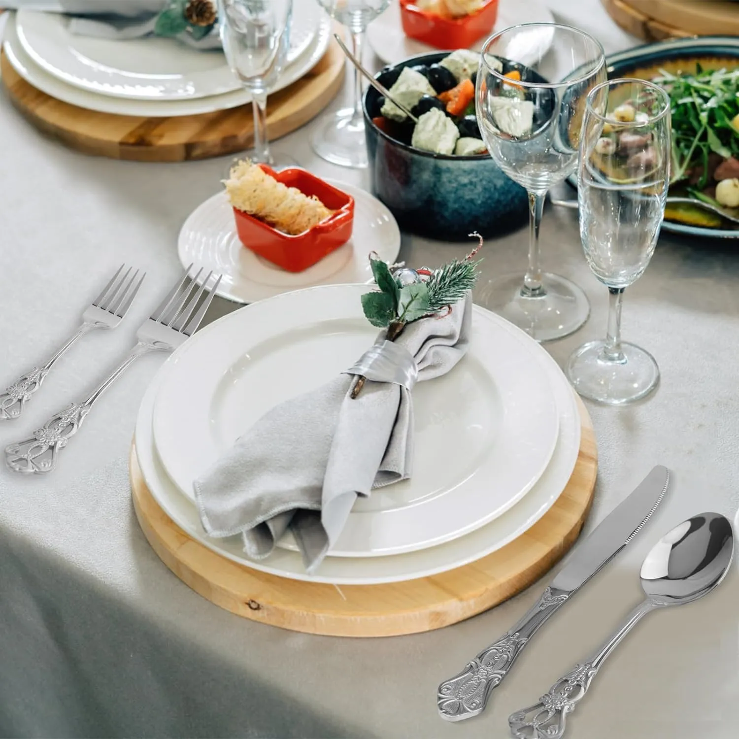Retro Royal Silverware Set With Gift Box For 8 Cutlery Set Utensils Stainless Steel Flatware 40 Pieces MIKIWAY Kitchen Tableware Set For Gifts Festive, Dishwasher Safe, Mirror Polishing