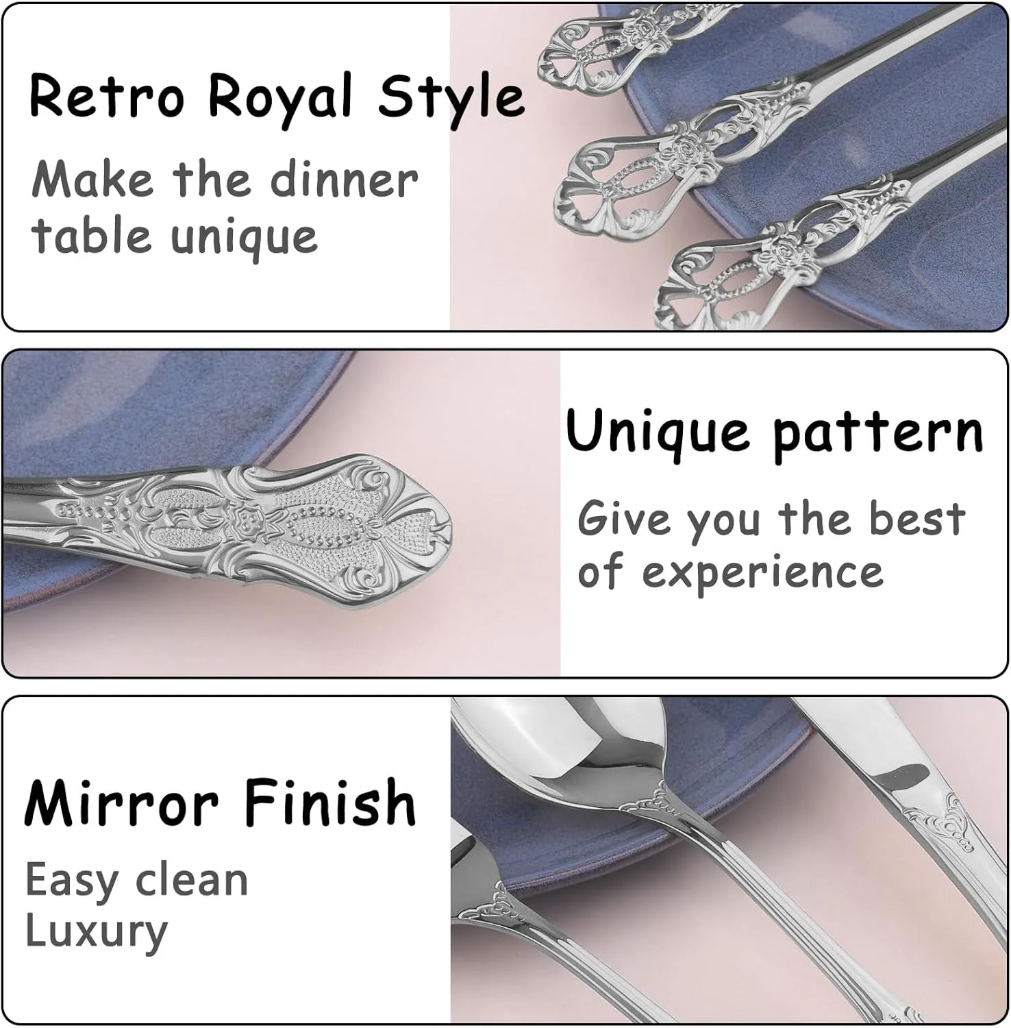 Retro Royal Silverware Set With Gift Box For 8 Cutlery Set Utensils Stainless Steel Flatware 40 Pieces MIKIWAY Kitchen Tableware Set For Gifts Festive, Dishwasher Safe, Mirror Polishing