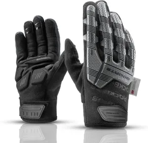 ROCKBROS Motorcycle & Mountain Bike Thermal Touchscreen Cycling Gloves - Windproof, Full Finger with 6MM Gel Pad Palm Padding for Men & Women - MTB, Dirt Bike, Hiking, Racing