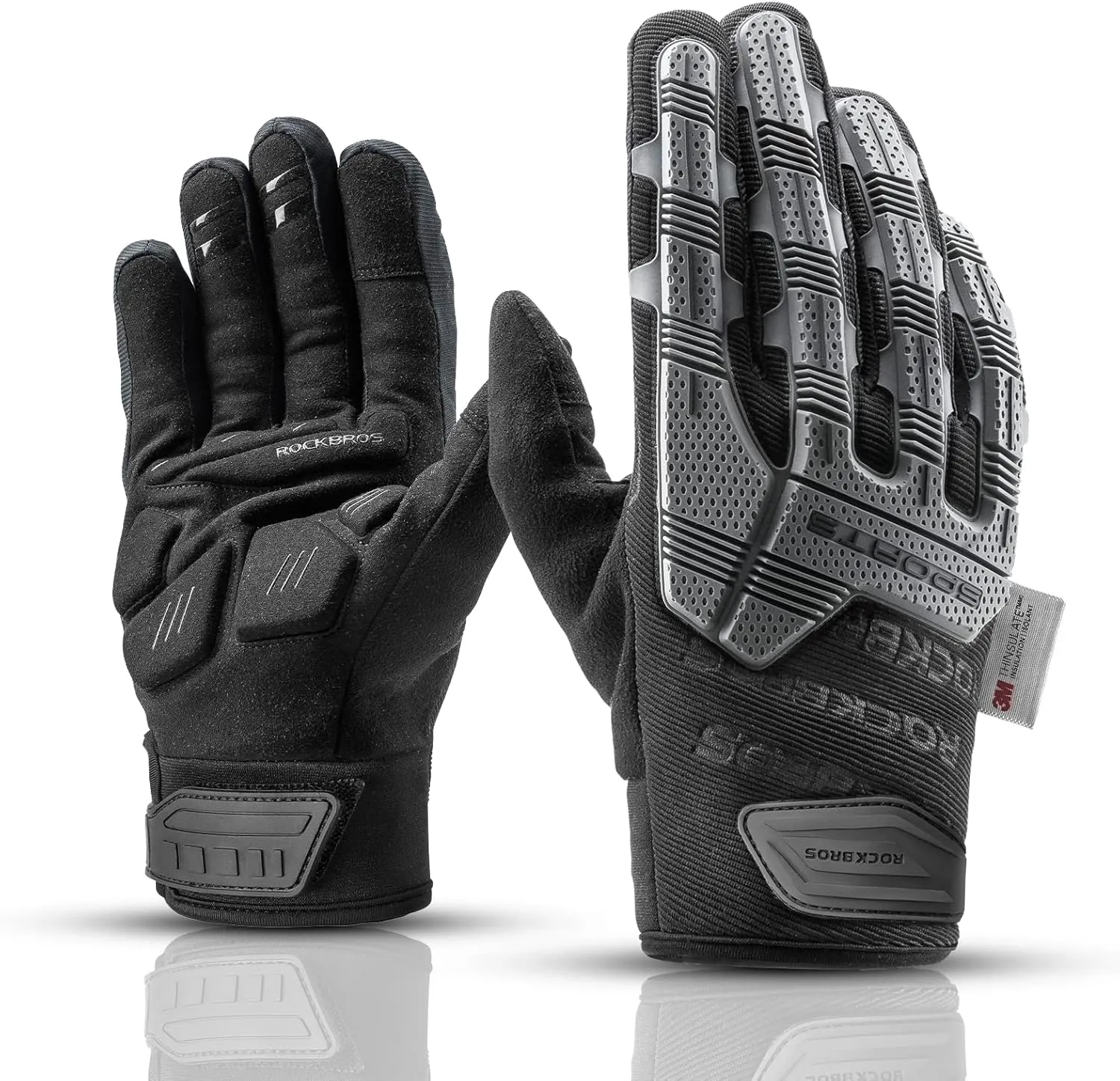 ROCKBROS Motorcycle & Mountain Bike Thermal Touchscreen Cycling Gloves - Windproof, Full Finger with 6MM Gel Pad Palm Padding for Men & Women - MTB, Dirt Bike, Hiking, Racing
