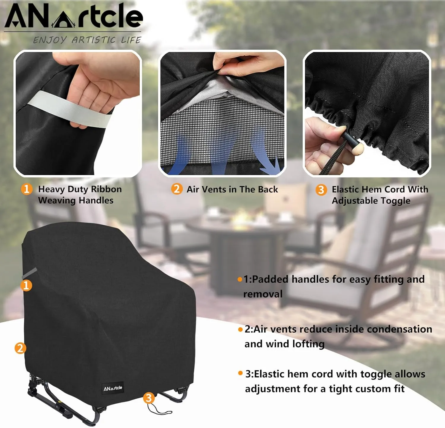 Rocking Chair Covers for GCI Outdoor 37072 Chair, Freestyle Rocker, Waterproof Heavy Duty Camping Chair Covers (26 W x 27 D x 34 H Inches) Black