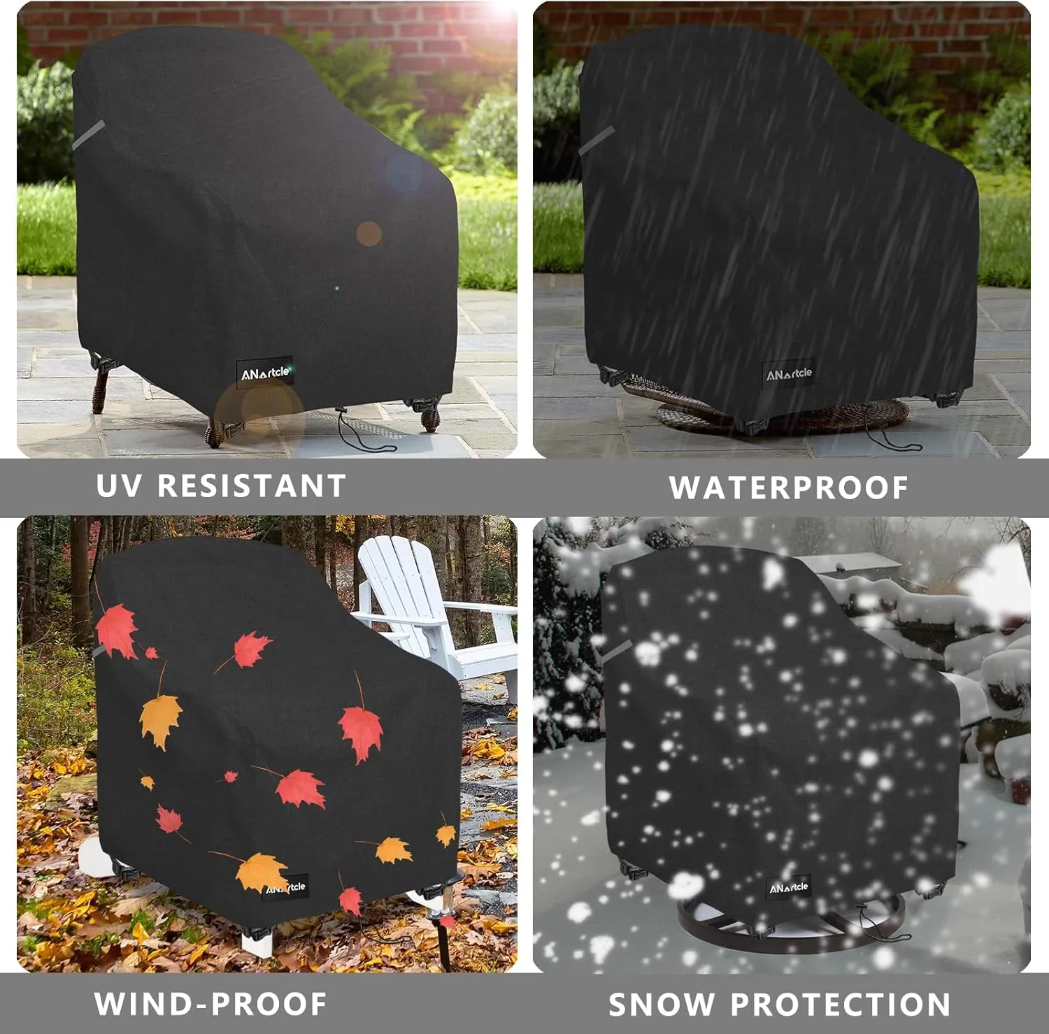 Rocking Chair Covers for GCI Outdoor 37072 Chair, Freestyle Rocker, Waterproof Heavy Duty Camping Chair Covers (26 W x 27 D x 34 H Inches) Black