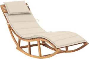 Rocking Sun Lounger with Cushion Solid Teak Woodoutdoor Lounge Chairs Recliner Chair Patio Chairs Camping chairsSuitable for Gardens, courtyards