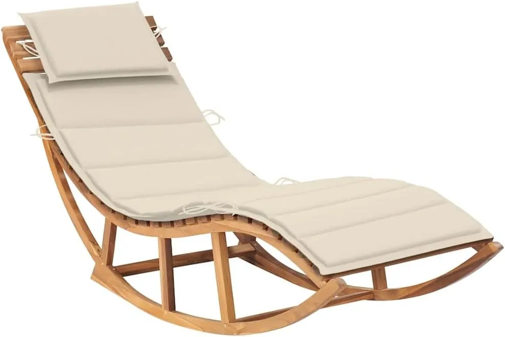 Rocking Sun Lounger with Cushion Solid Teak Woodoutdoor Lounge Chairs Recliner Chair Patio Chairs Camping chairsSuitable for Gardens, courtyards