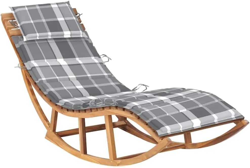 Rocking Sun Lounger with Cushion Solid Teak Woodtanning Chair Camping Chairs Recliner Patio Suitable for Garden Courtyard