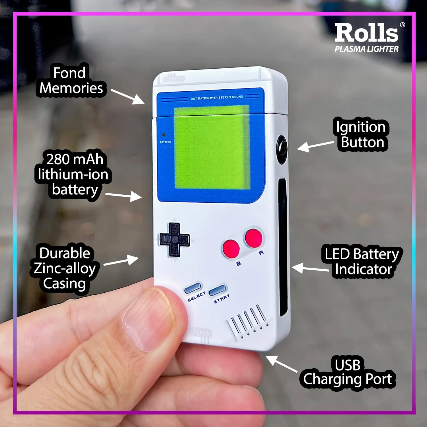 Rolls Electric Lighter - Cool Lighters - Retro Gamer Gifts for Men - Cool Gadgets - Custom Unique Birthday Gifts - Stocking Stuffers for Men - by Rolls Plasma Lighter (Blue Classic)