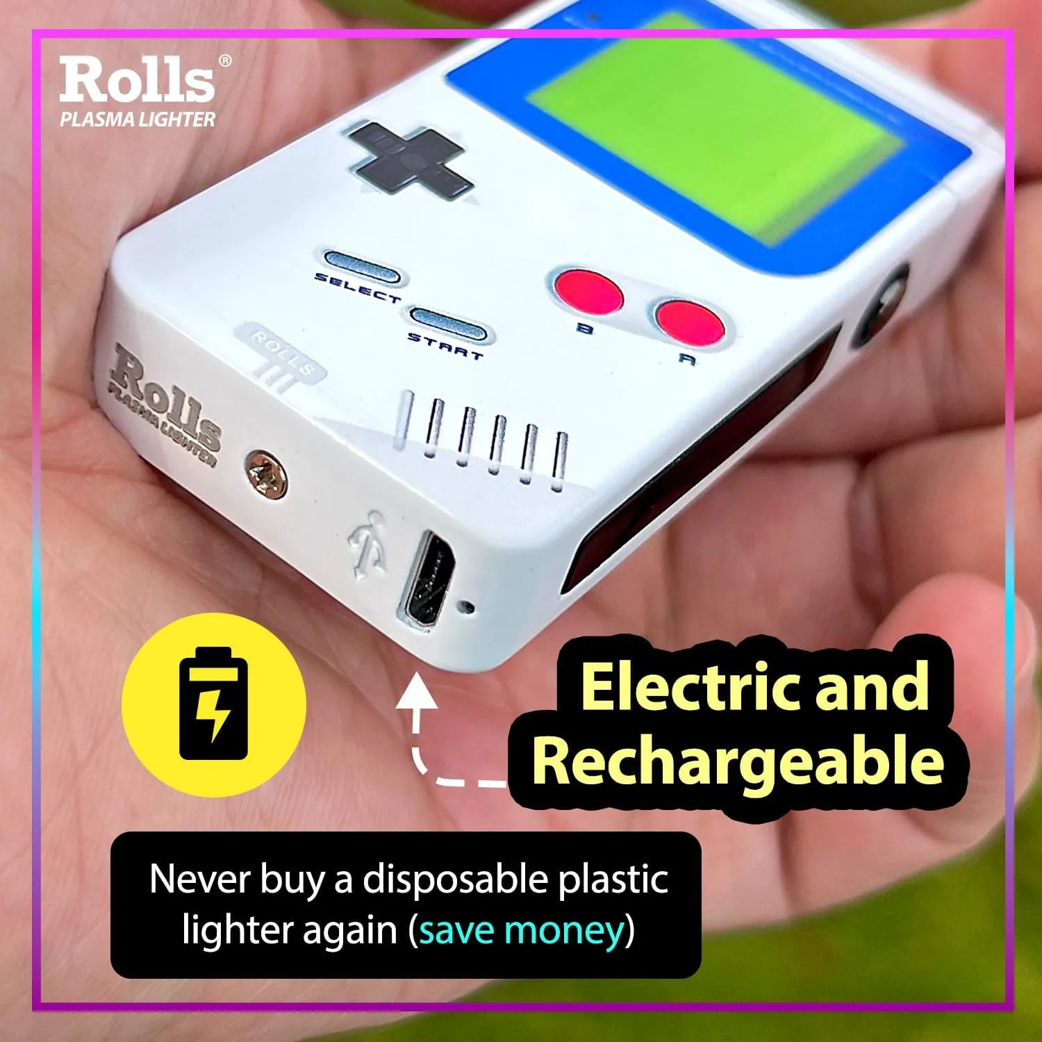 Rolls Electric Lighter - Cool Lighters - Retro Gamer Gifts for Men - Cool Gadgets - Custom Unique Birthday Gifts - Stocking Stuffers for Men - by Rolls Plasma Lighter (Blue Classic)