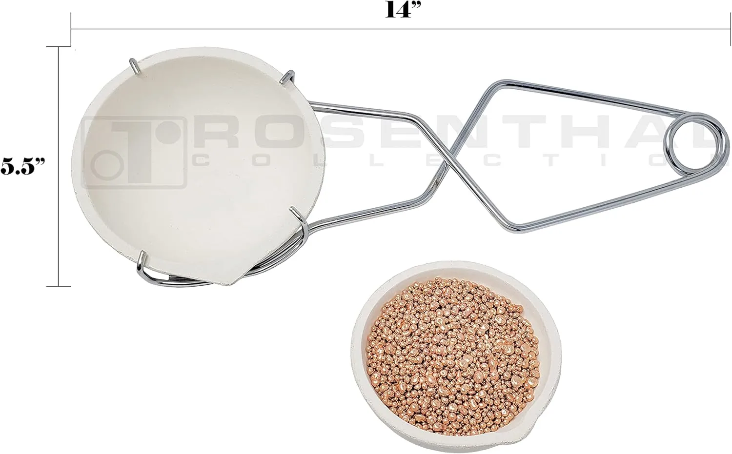 Rosenthal Collection Melting Ceramic Crucible Dish Cup Set of 2 Melting Gold Silver Copper with Whip Tongs Handle 2A (Jumbo)