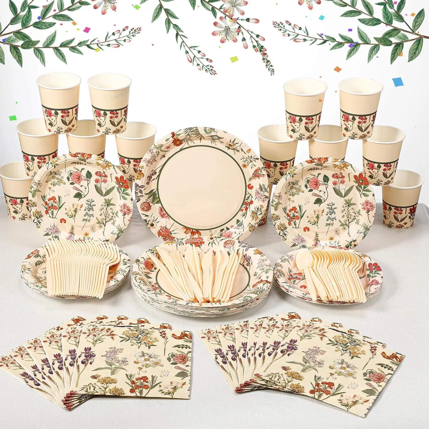 Roshtia 50 Set Floral Party Supplies Flower Paper Plates Napkins Tablewares Disposable Flower Dinnerware for Girls Women Floral Birthday Tea Party Decorations Favors