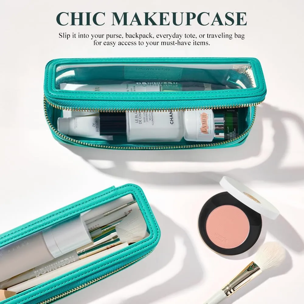ROWNYEON Small Waterproof Toiletry Organizer Train Case, CLear Travel Makeup Bag for Women，Transparent Cosmetic Bag，Portable Makeup Case Organizer (green)