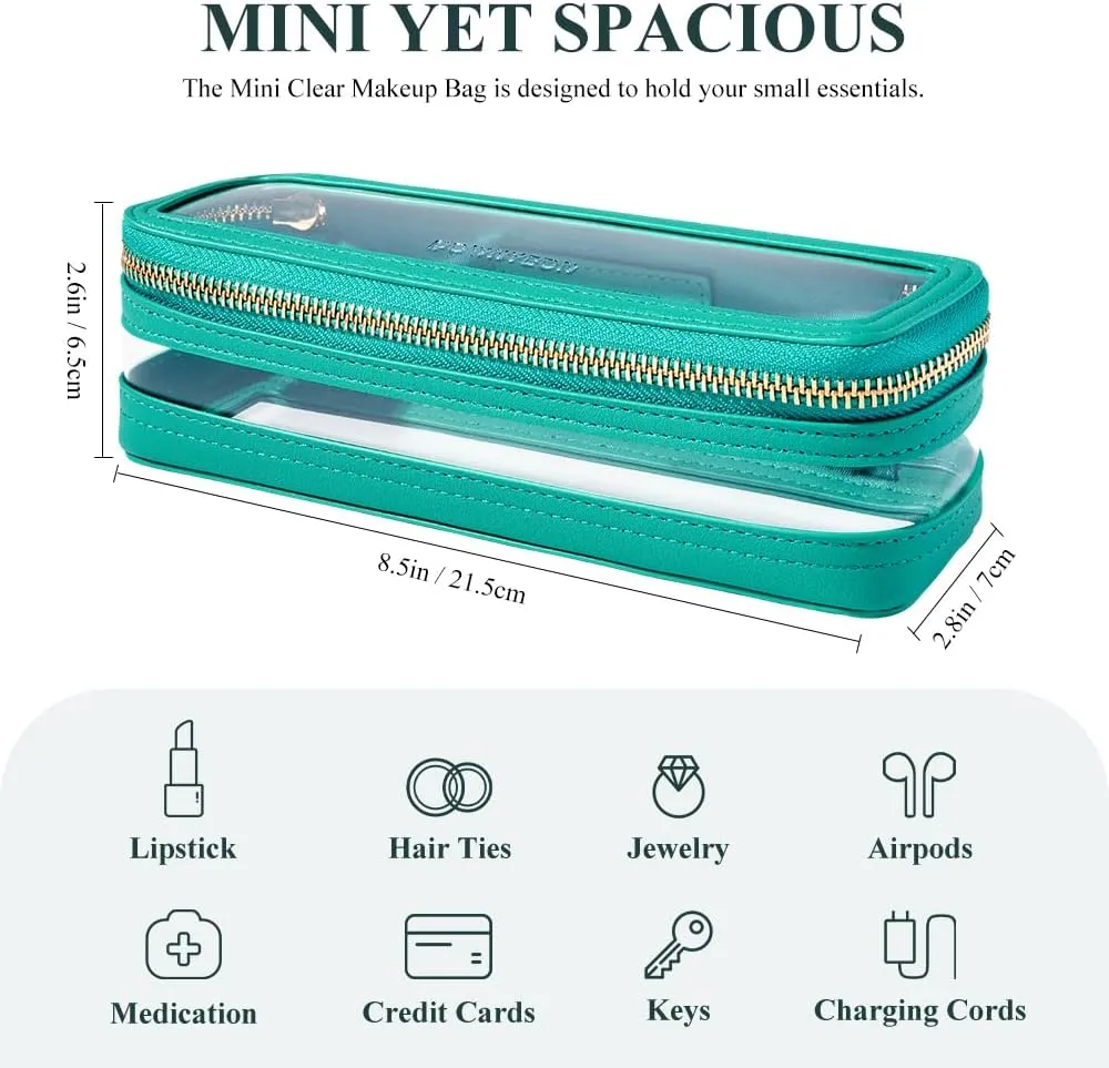 ROWNYEON Small Waterproof Toiletry Organizer Train Case, CLear Travel Makeup Bag for Women，Transparent Cosmetic Bag，Portable Makeup Case Organizer (green)