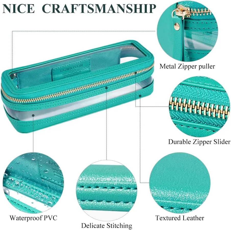 ROWNYEON Small Waterproof Toiletry Organizer Train Case, CLear Travel Makeup Bag for Women，Transparent Cosmetic Bag，Portable Makeup Case Organizer (green)