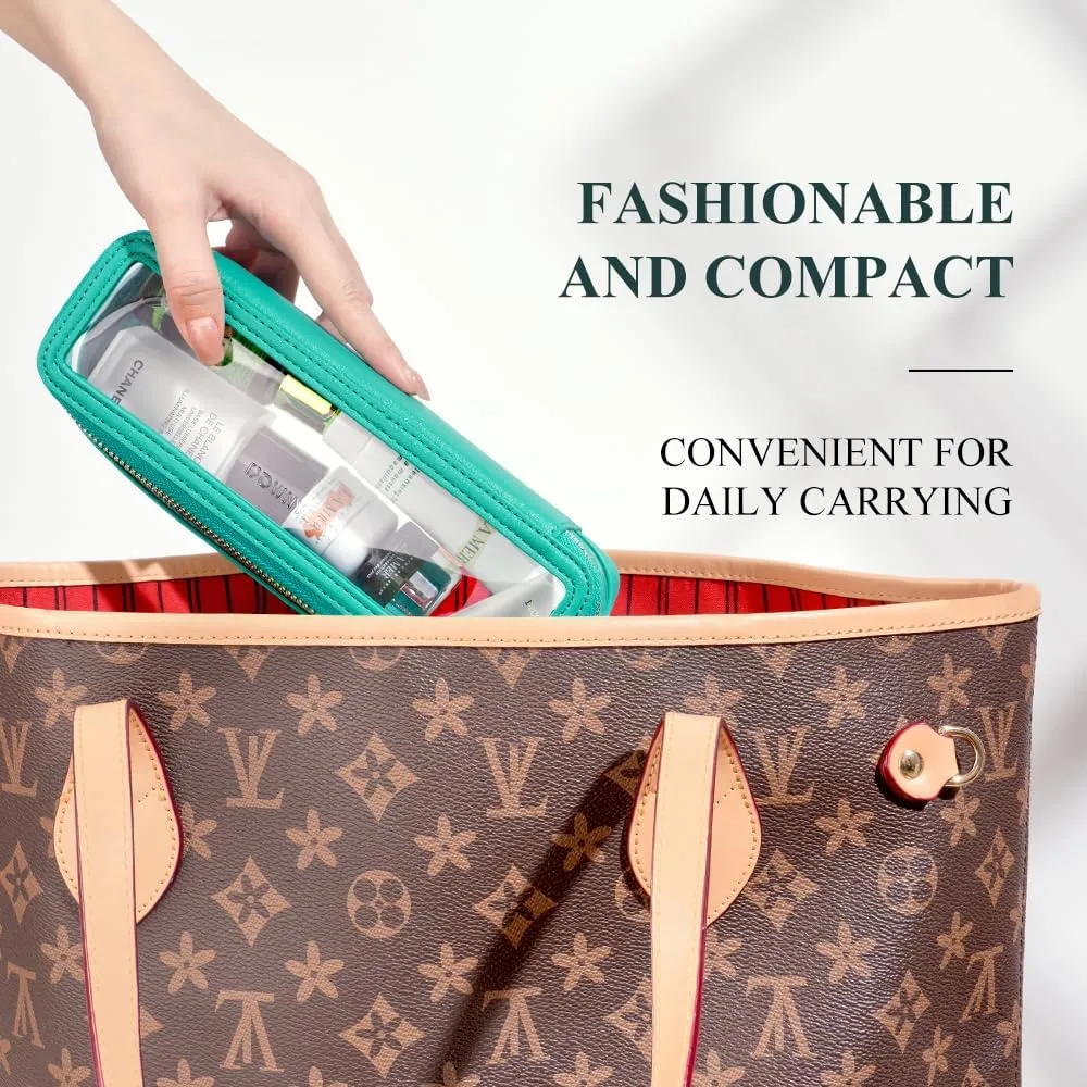 ROWNYEON Small Waterproof Toiletry Organizer Train Case, CLear Travel Makeup Bag for Women，Transparent Cosmetic Bag，Portable Makeup Case Organizer (green)